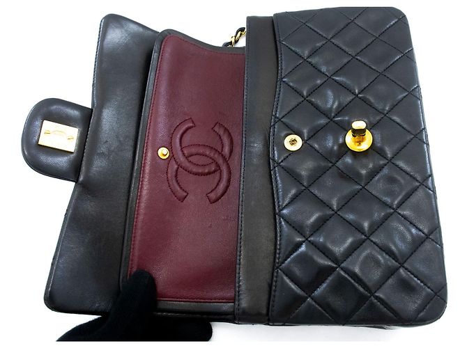 CHANEL Classic Double Flap 9" Chain Shoulder Bag Black Lambskin Nero - vista 11