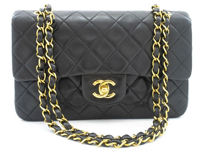 CHANEL Classic Double Flap 9" Chain Shoulder Bag Black Lambskin Nero - vista 2