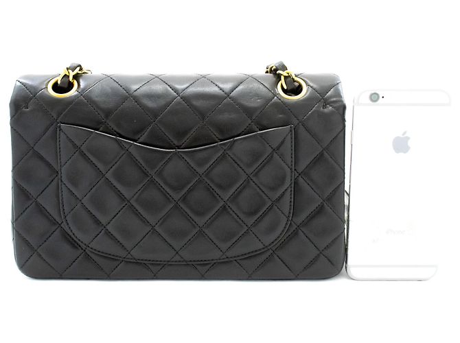 CHANEL Classic Double Flap 9" Chain Shoulder Bag Black Lambskin Nero - vista 3