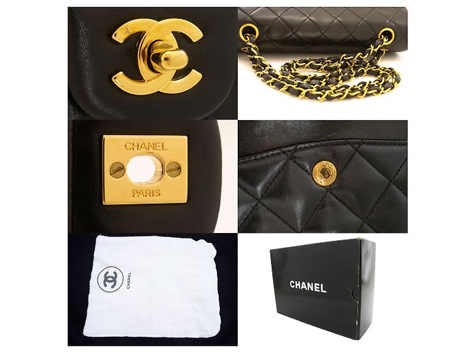 CHANEL Classic Double Flap 9" Chain Shoulder Bag Black Lambskin Nero - vista 7
