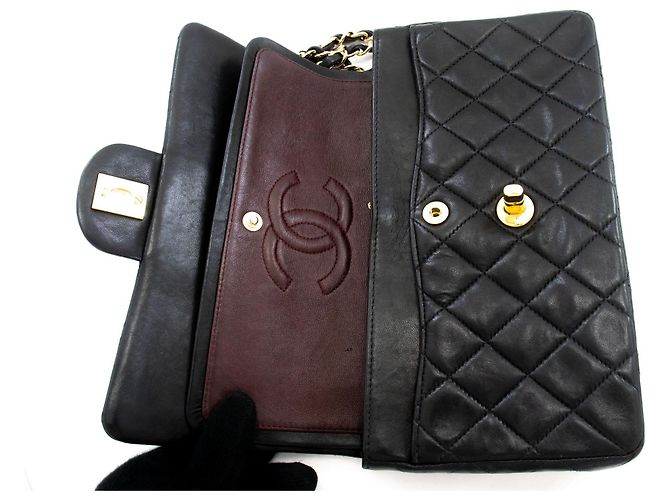 CHANEL Classic Double Flap 9" Chain Shoulder Bag Black Lambskin Nero - vista 11