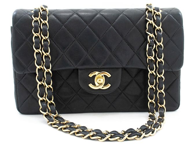 CHANEL Classic Double Flap 9" Chain Shoulder Bag Black Lambskin Nero - vista 2