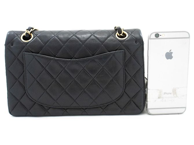 CHANEL Classic Double Flap 9" Chain Shoulder Bag Black Lambskin Nero - vista 3