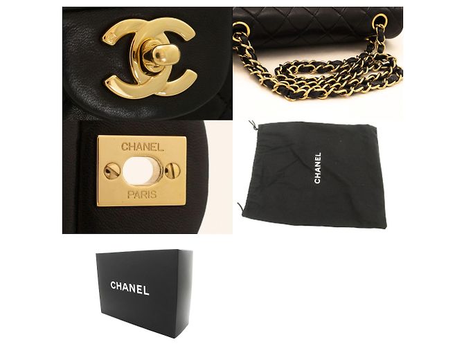 CHANEL Classic Double Flap 9" Chain Shoulder Bag Black Lambskin Nero - vista 7