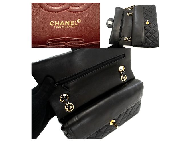 CHANEL Classic Double Flap 9" Chain Shoulder Bag Black Lambskin Nero - vista 8