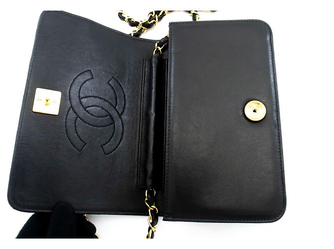 CHANEL Full Flap Small Chain Shoulder Bag Clutch Gesteppt Schwarz - Ansicht 11