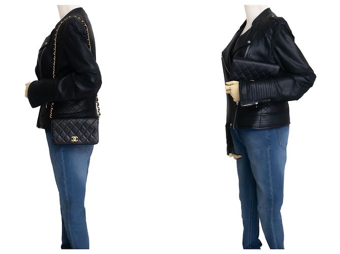 CHANEL Full Flap Small Chain Shoulder Bag Clutch Gesteppt Schwarz - Ansicht 12