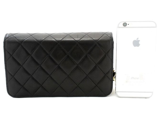CHANEL Full Flap Small Chain Shoulder Bag Clutch Gesteppt Schwarz - Ansicht 3
