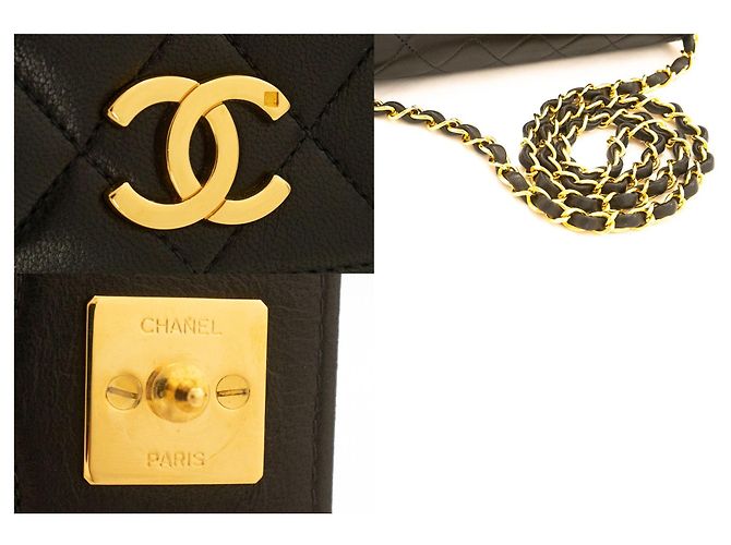 CHANEL Full Flap Small Chain Shoulder Bag Clutch Gesteppt Schwarz - Ansicht 7