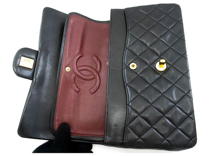 CHANEL Classic Double Flap 10" Chain Shoulder Bag Black Lambskin Nero - vista 11