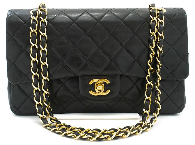 CHANEL Classic Double Flap 10" Chain Shoulder Bag Black Lambskin Nero - vista 2