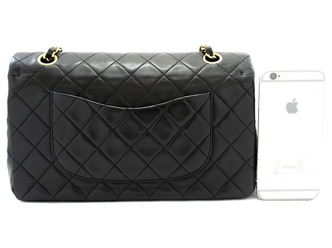 CHANEL Classic Double Flap 10" Chain Shoulder Bag Black Lambskin Nero - vista 3