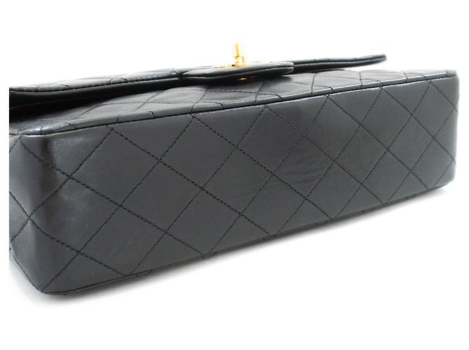CHANEL Classic Double Flap 10" Chain Shoulder Bag Black Lambskin Nero - vista 4