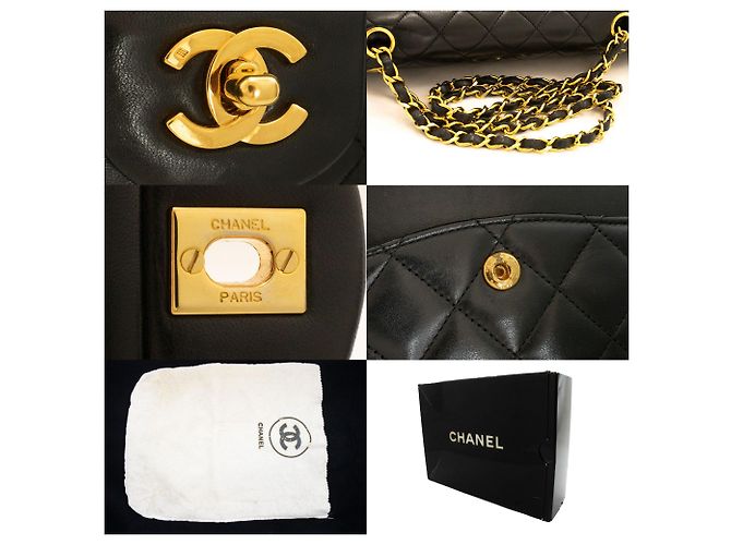 CHANEL Classic Double Flap 10" Chain Shoulder Bag Black Lambskin Nero - vista 7