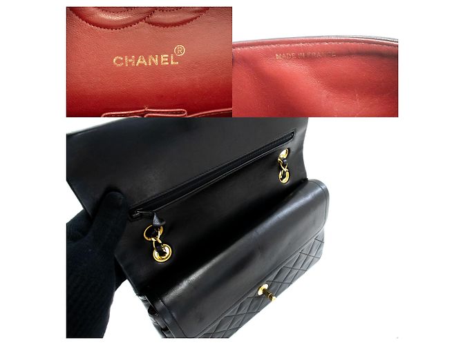 CHANEL Classic Double Flap 10" Chain Shoulder Bag Black Lambskin Nero - vista 8