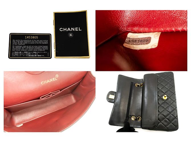 CHANEL Classic Double Flap 10" Chain Shoulder Bag Black Lambskin Nero - vista 9