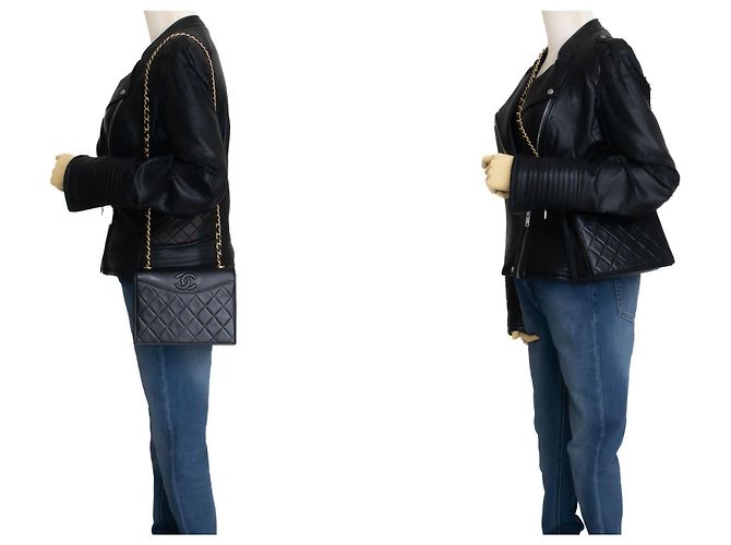 CHANEL Vintage Full Flap Small Chain Shoulder Bag Black Quilted Nero - vista 12
