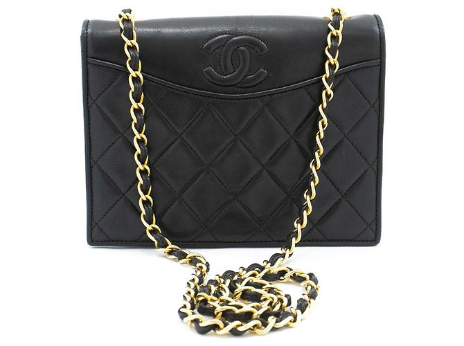 CHANEL Vintage Full Flap Small Chain Shoulder Bag Black Quilted Nero - vista 2
