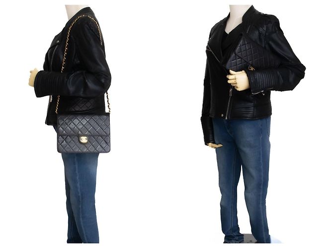 CHANEL Piccola borsa a tracolla con catena Clutch in agnello trapuntato nero - vista 12