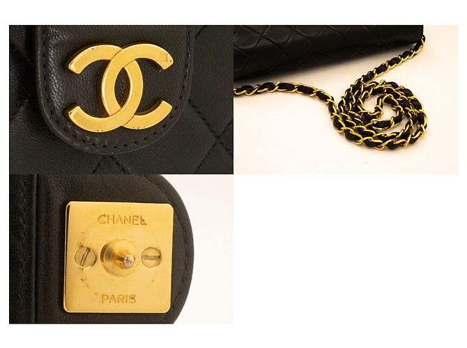 CHANEL Piccola borsa a tracolla con catena Clutch in agnello trapuntato nero - vista 7