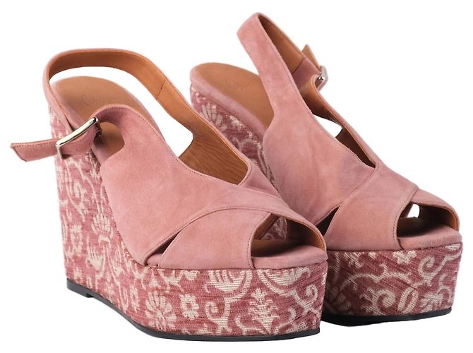 Autre Marque Sandali con zeppa espadrilles in scamosciato rosa Castañer con fiori - vista 2