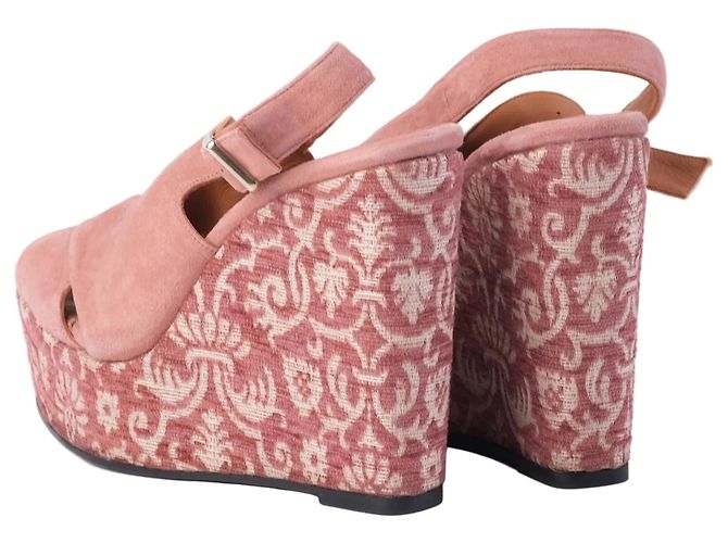 Autre Marque Sandali con zeppa espadrilles in scamosciato rosa Castañer con fiori - vista 3