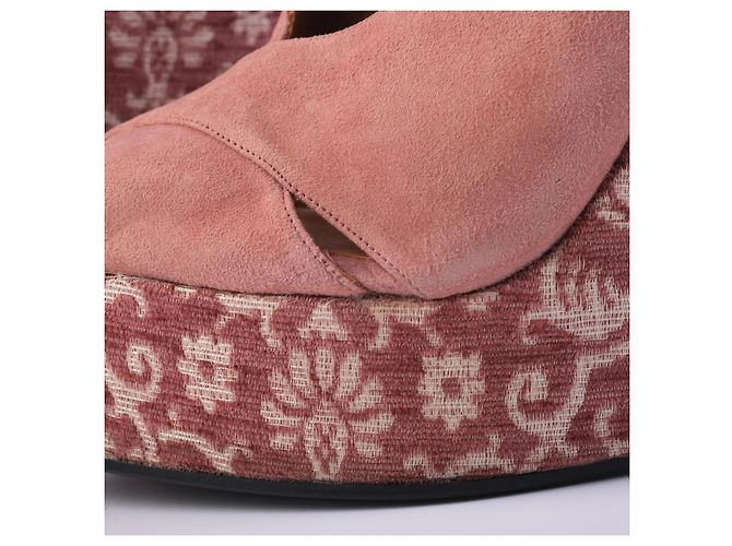 Autre Marque Sandali con zeppa espadrilles in scamosciato rosa Castañer con fiori - vista 5