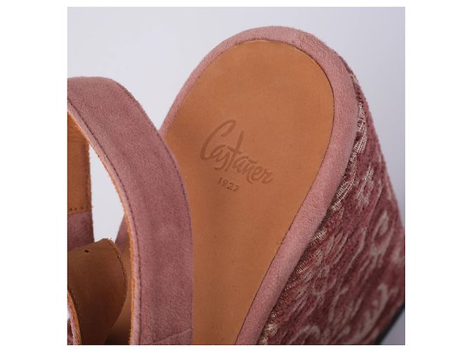 Autre Marque Sandali con zeppa espadrilles in scamosciato rosa Castañer con fiori - vista 6