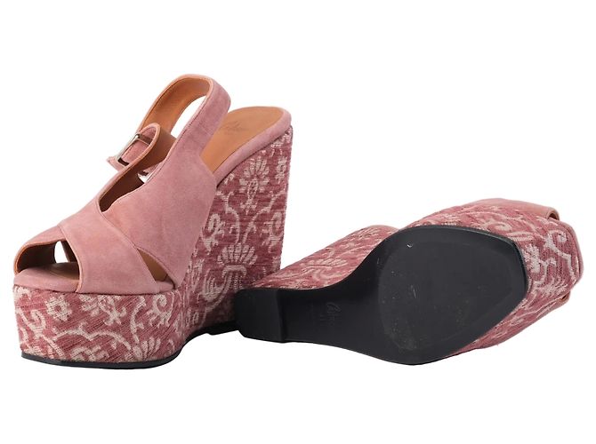 Autre Marque Sandali con zeppa espadrilles in scamosciato rosa Castañer con fiori - vista 8