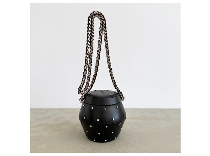 Borsa Pot decorata con cristalli Saint Laurent Runway Primavera 2014 – Hedi Slimane Nero - vista 3