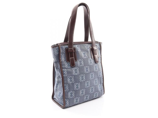 Borsa Tote Loewe Repeat Anagram Marrone Blu navy - vista 2