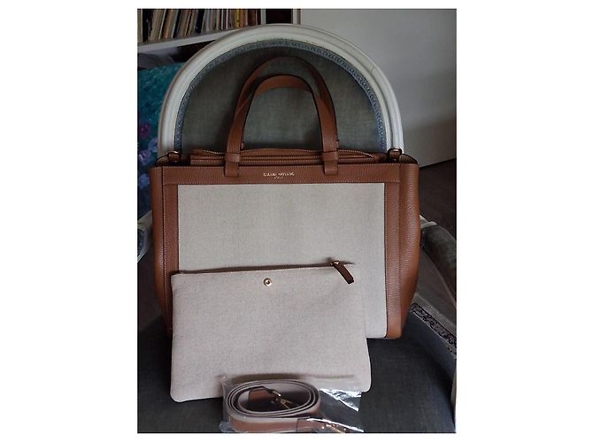 Autre Marque Borsa tote Gianni Notaro in pelle marrone e tela beige con pochette - vista 4