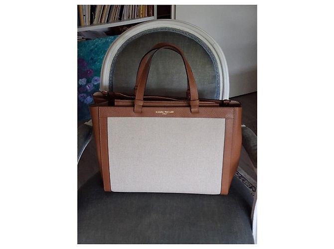 Autre Marque Borsa tote Gianni Notaro in pelle marrone e tela beige con pochette - vista 7