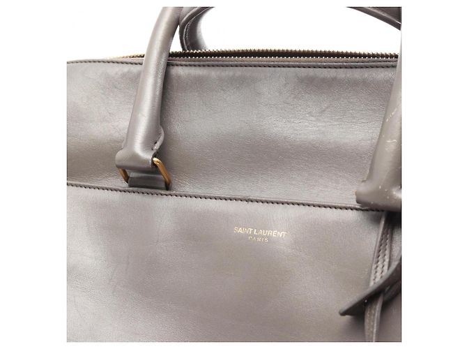 Duffle Borsa a 2 vie in pelle grigia Yves Saint Laurent Marrone - vista 9