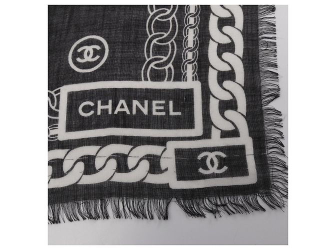 Timeless Chanel Coco Mark Schal aus Seide und Kaschmir Schwarz Weiß - Ansicht 10