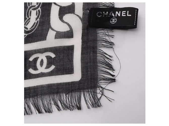 Timeless Chanel Coco Mark Schal aus Seide und Kaschmir Schwarz Weiß - Ansicht 3