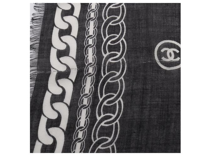 Timeless Chanel Coco Mark Schal aus Seide und Kaschmir Schwarz Weiß - Ansicht 7