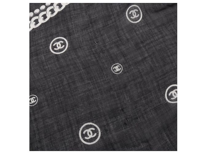 Timeless Chanel Coco Mark Schal aus Seide und Kaschmir Schwarz Weiß - Ansicht 8