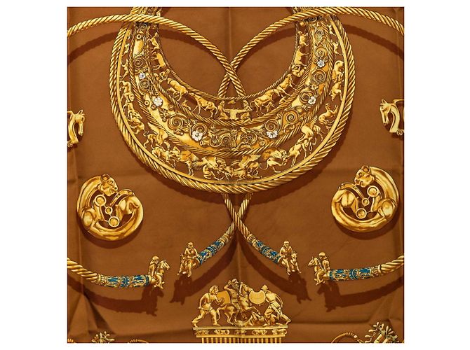 Hermès Sciarpa Hermes Carre 90 LES CAVALIERS D'OR Marrone Multicolore - vista 2