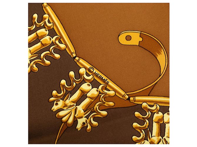 Hermès Sciarpa Hermes Carre 90 LES CAVALIERS D'OR Marrone Multicolore - vista 4