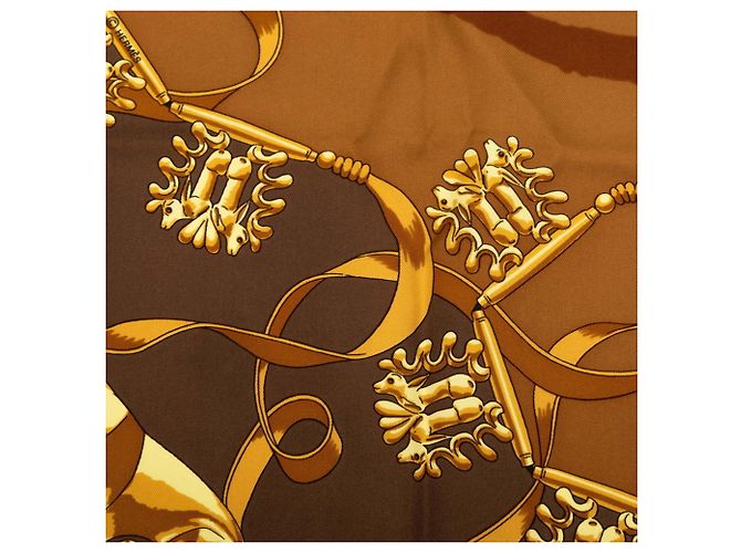 Hermès Sciarpa Hermes Carre 90 LES CAVALIERS D'OR Marrone Multicolore - vista 5