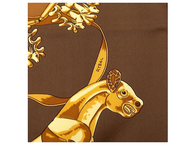 Hermès Sciarpa Hermes Carre 90 LES CAVALIERS D'OR Marrone Multicolore - vista 6