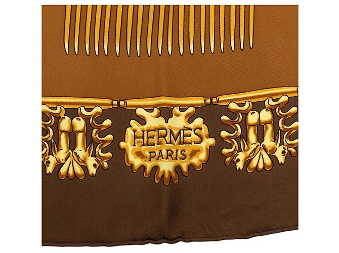 Hermès Sciarpa Hermes Carre 90 LES CAVALIERS D'OR Marrone Multicolore - vista 7