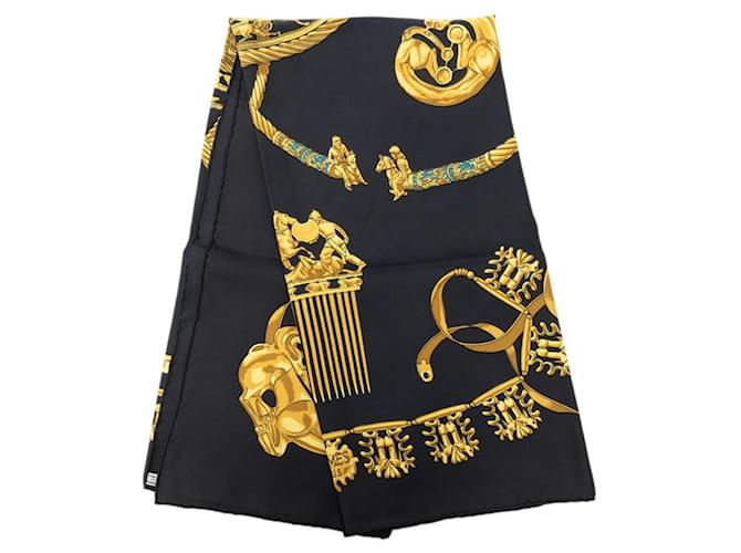 Hermès Sciarpa in seta Hermes LES CAVALIERS D'OR Nero D'oro - vista 2
