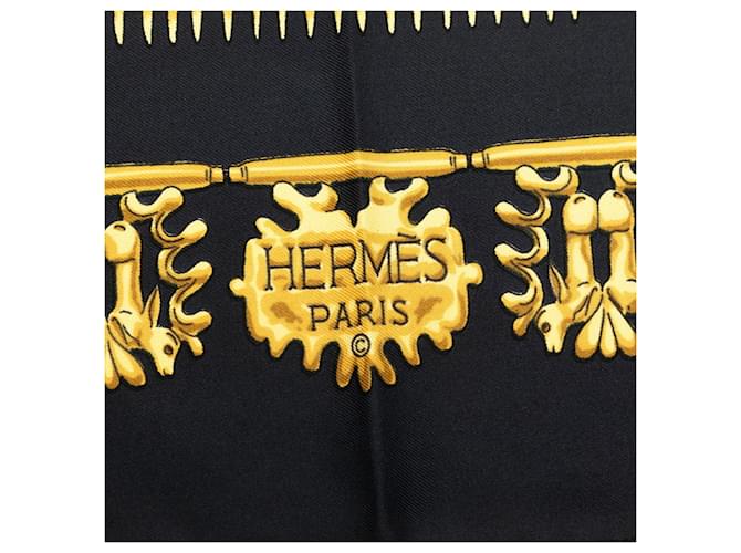 Hermès Sciarpa in seta Hermes LES CAVALIERS D'OR Nero D'oro - vista 7