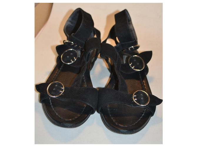 Sandali bassi Prada in camoscio nero - vista 3