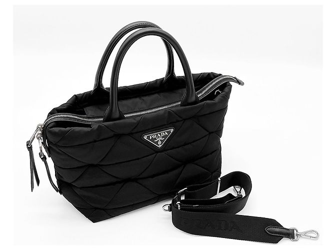 Borsa Tote in Re-Nylon Imbottito Prada Nero - vista 13