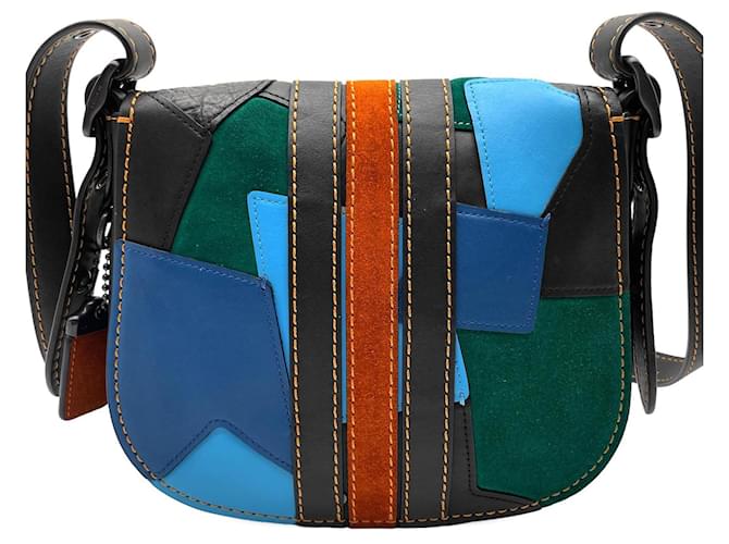 COACH Saddlebag Varsity Patchwork Schultertasche Braun Schwarz Blau - Ansicht 2