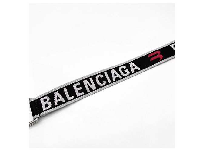 Balenciaga Gürtel mit Webband und D-Ring Schwarz Weiß Rot - Ansicht 3