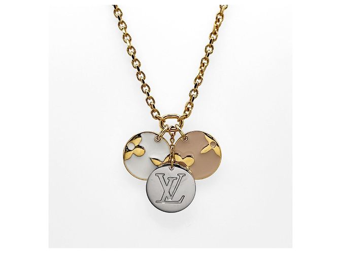 Collana Louis Vuitton Miss LV Monogram Flower Logo Rosa Bianco D'oro - vista 2
